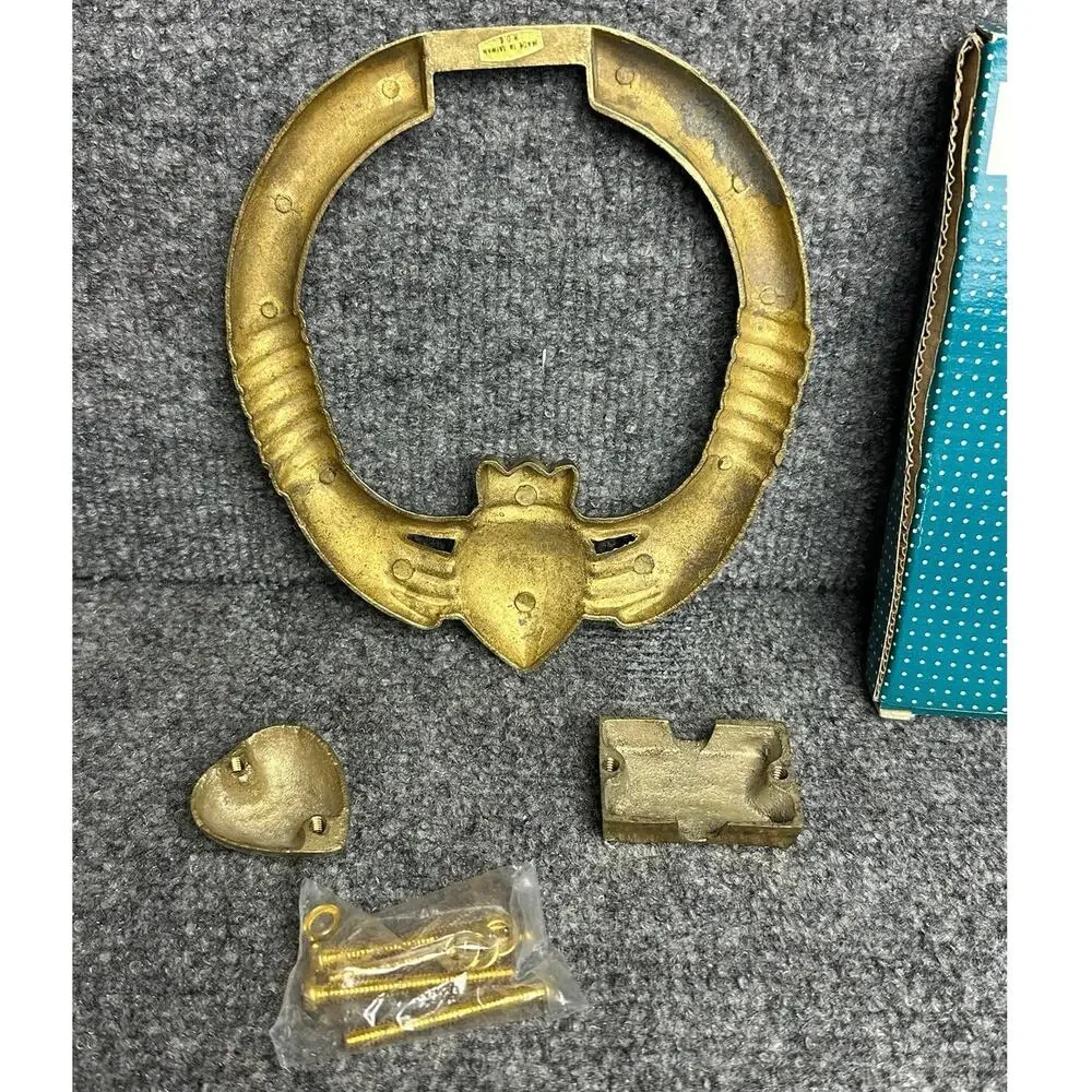 Vintage brass Irish Claddagh door knocker Celtic hands and heart 6” cottage